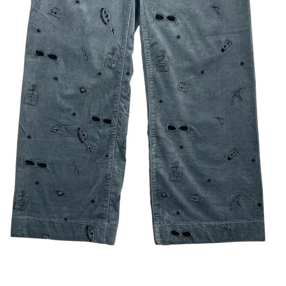 Anthropologie Maeve The Colette Crop Wide Leg Embroidered Corduroy Pant 27 Blue - Picture 9 of 12